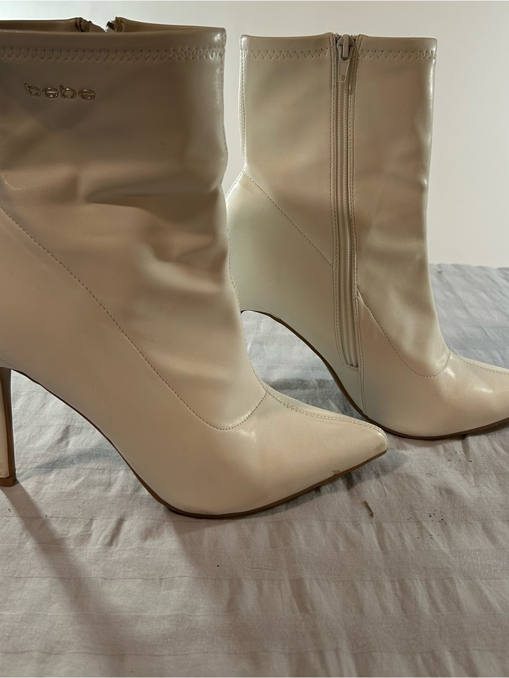 bebe Cream Pointed-Toe Stiletto Ankle Boots
